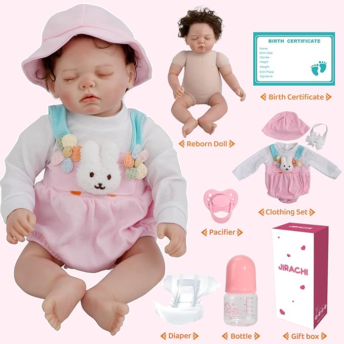 Jirachi 18- Inch Lifelike Reborn Baby Dolls, Adorable Real Life Soft Body Sleeping Baby Girl, Realistic Reborn Baby with Toy Accessories for Kids