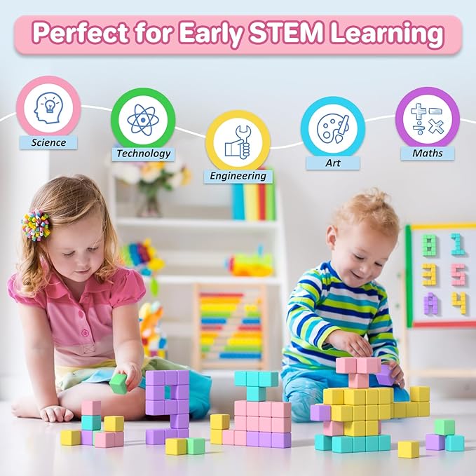 1.34 inch Magnetic Blocks for Toddlers 1-3,4-8 Large Macaron Magnet Building Cubes for Kids Ages 3-5 Stem Preschool Stack Construction Educational Toys for 3+ Years Old Boys Girls