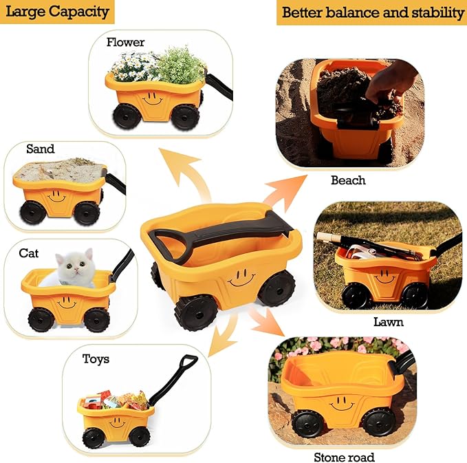 Kids Gardening Tools Set, 8 Pieces, Wagon with Beach and Garden Tools, Shovel, Rake, Outdoor Toys for Kids 3-4 Years Old