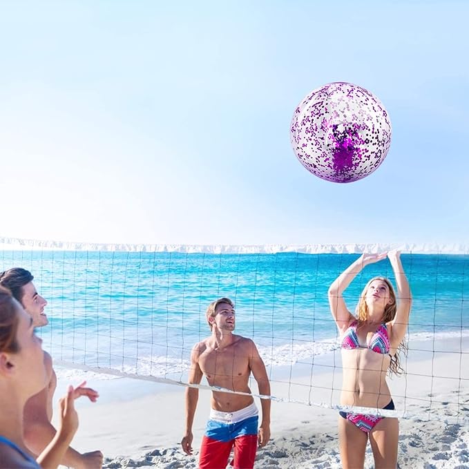 12 Pack Inflatable Beach Balls Bulk 16" Glitters Pool Toys Balls for Pool, Beach, Summer Pool Party - Swimming Pool Game Water Beach Toys Kid Party Favor Summer Decoration Essential Blow Up Beach Ball