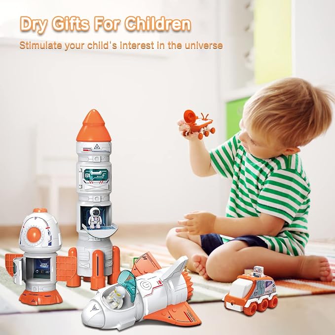 Mostop Space Shuttle Rocket Toys for Kids Rocket Ship Toys with Light and Blast Off Sound Effects, Space Adventure Toys with Spraying & Projection Function, Kids Science Educational Toys