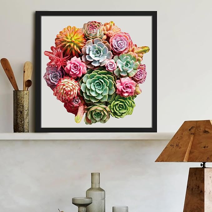 Wooden Puzzles for Adults, Colorful Succulent Puzzle for Mom, Challenging Puzzle, 200 Piece Luxurious Shaped Wooden Puzzles for Family Game Medium 11.3 * 10.5in