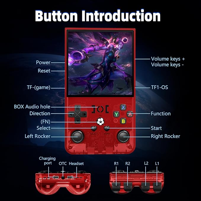 R36MAX Retro Handheld Game Console, 18000+ HD Games Mini Retro Video Console, 4.0 Inch IPS Screen, 64GB Memory, Portable Arcade Video Gaming Console Gift for Adults, Red