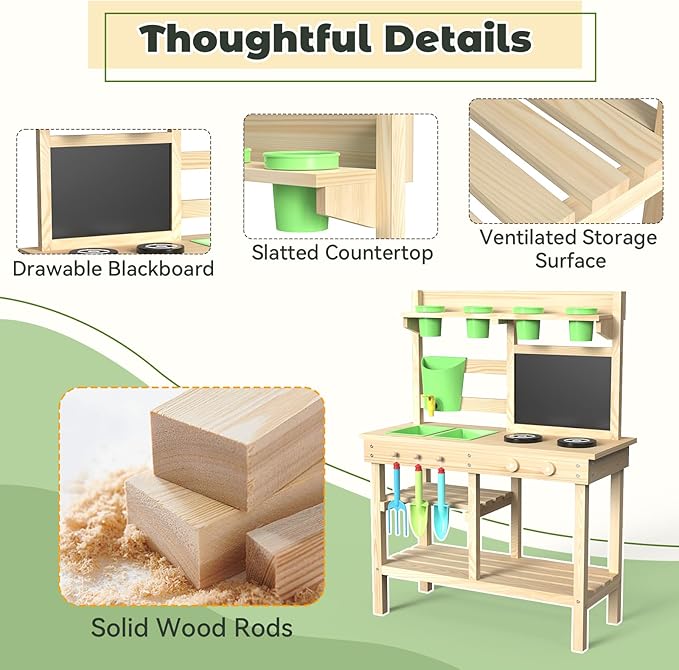 Cedar Wood Outdoor Play Kitchen for Kids, Mud Kitchen with Water Faucet, Dual-Sided Chalkboard, Storage Shelves, Cups, Removable Sink, and Pretend Stove – Backyard Toddler Playset for Boys and Girls