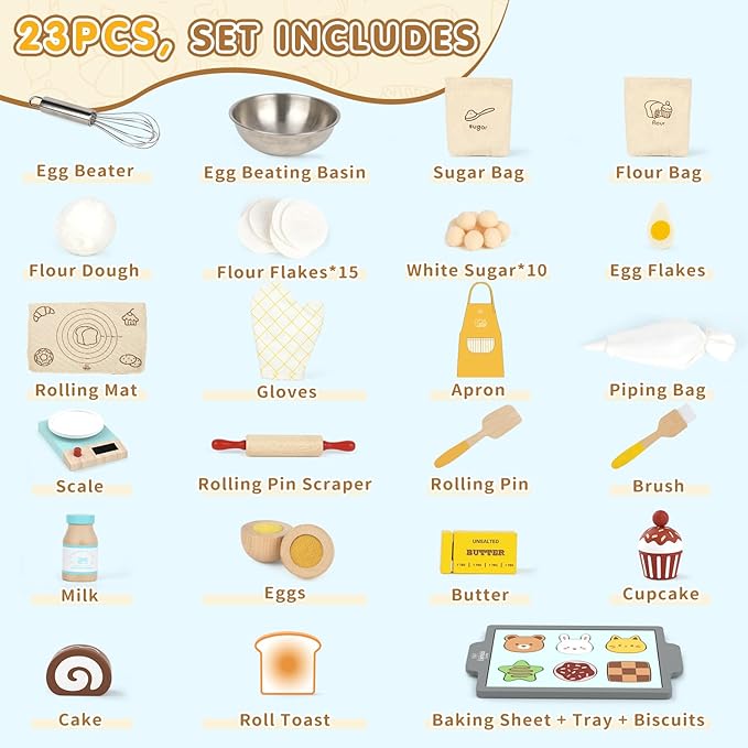 Lehoo Castle Play Food Set for Kids Kitchen, Play Kitchen Accessories Wooden, Kids Baking Set for Boys, Toys Cupcakes and Cookie Maker, Preschool Cooking Toys for Toddlers Boys Girls Ages 3+