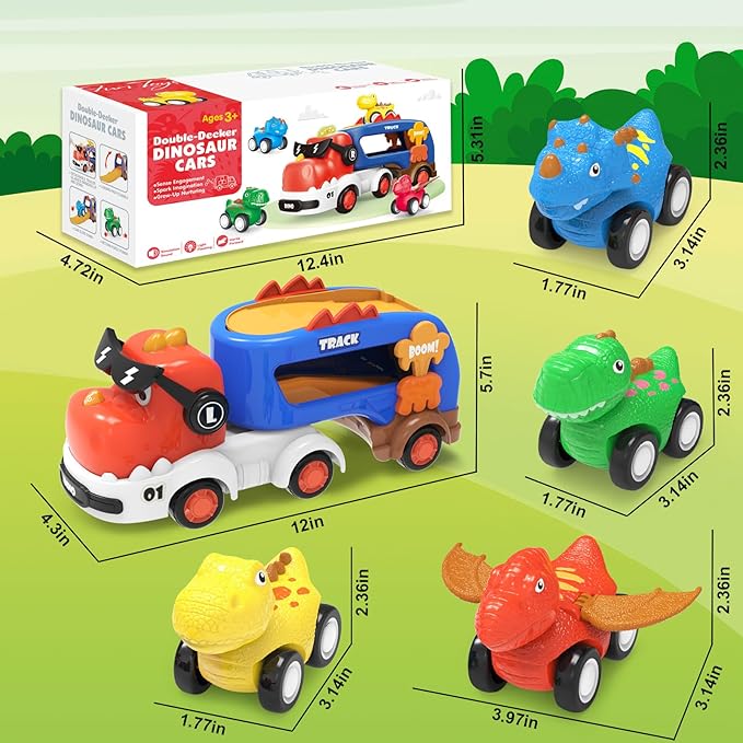 Dinosaur Toys for Kids 2 3 4 5 6,5 in 1 Dinosaur Truck with 4 Dino Car,Light & Sound,Toys for 2-7 Year Old Boys Toddlers,Christmas Birthday Gift Toys for 3 4 5+ Year Old Boys Girls Kids