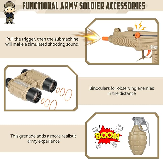 GIFTINBOX Kids Army Soldier Dress Up Costume Role Play Set, Deluxe Christmas Gift for Kids Boys Aged 3-12