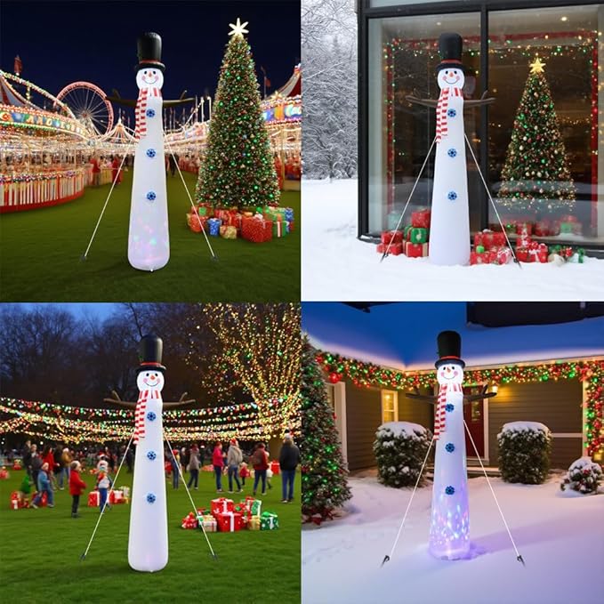 12FT Inflatable Snowman Outdoor Christmas Decoration - Blow Up Snowman with Built-in LED Lights for Garden Lawn