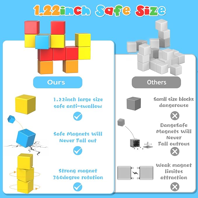 56PCS Magnetic Blocks Building Toys, 1.2 Inch Magnetic Cubes Building Blocks for Toddlers 3-5, STEM Montessori Toys Magnets for Kids Ages 3+ Year Old Boys and Girls, Classroom Must Haves