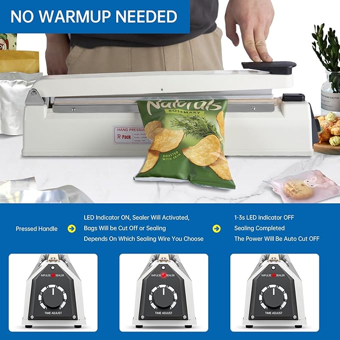 Impulse Heat Sealer with Seal bar, Heavy-Duty Bag Sealing & Cutting Machine, 4 Extra Replacements (white, 24inch)