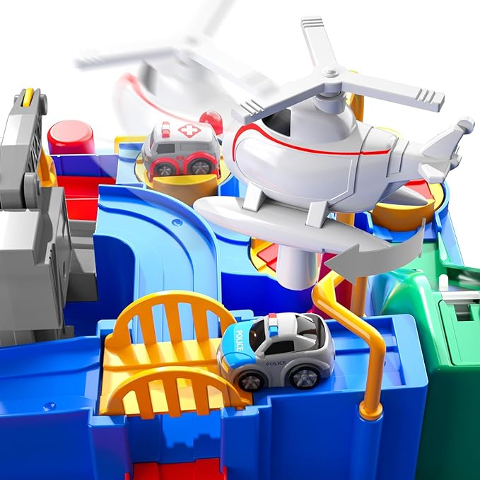 TEMI Boys Toys Car Track, Kids Race Track City Adventurous Car Toy for 3 4 5 6 7 Years Old Boys Girls - Car Toys with 3 Cars, Car Track Toys for Boys Age 3, Birthday Gifts Toys for Boys 3-5 Years Old