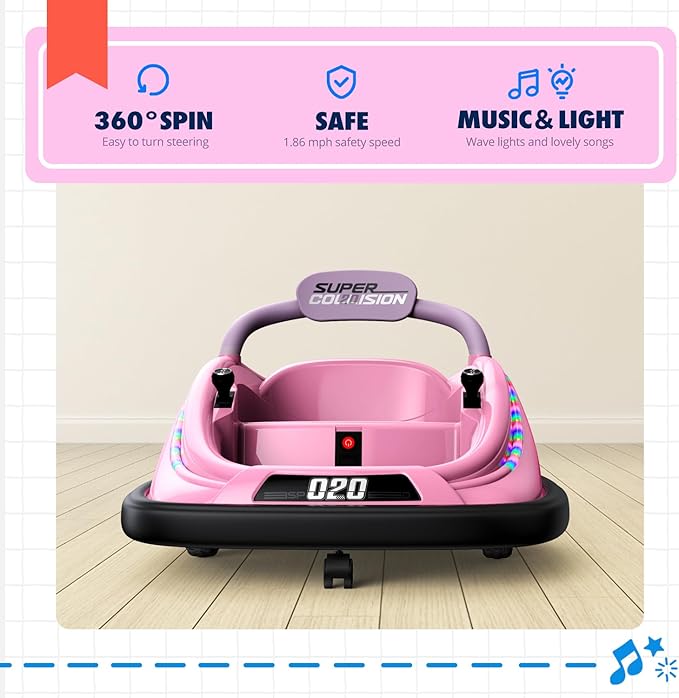 Bumper car, 12V Electric Kids-Bumper car Ride Toys with Remote and Music Function, Perfect Kids Gifts Baby Bumper car for Toddlers Ages 1-6 for Birthday, Children's Day, and Christmas,Red