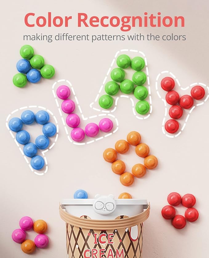JoyCat Ice Cream Preschool Learning Activities Counting and Color Sorting Set Stacking Toys for Kids 3-5, Safety Fine Motor Skills Toy, Math Learning Resources Easter Basket Stuffers for Toddler 65PCS