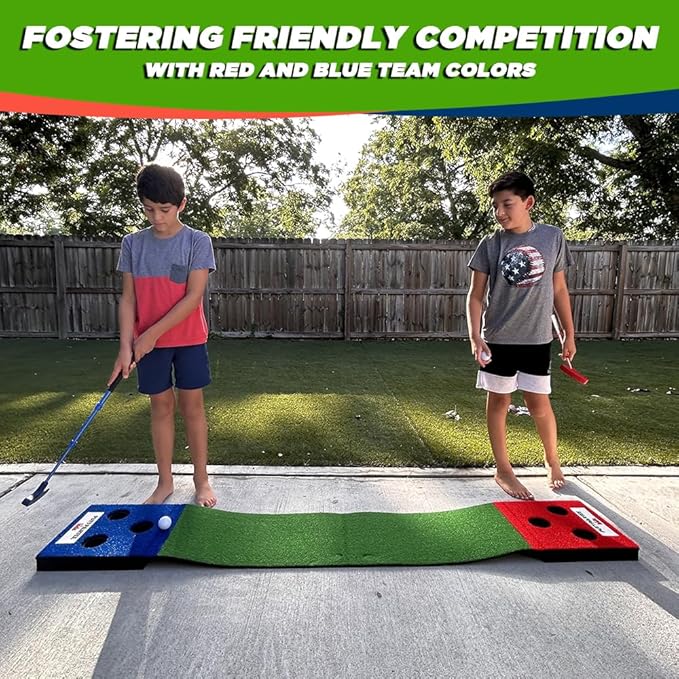 Portable Kids Pong Putting Game Set Mini Golf for Kids Fun Yard Game - Adjustable Putters, Quality Base, Real Golf Balls Perfect for Family Competitions