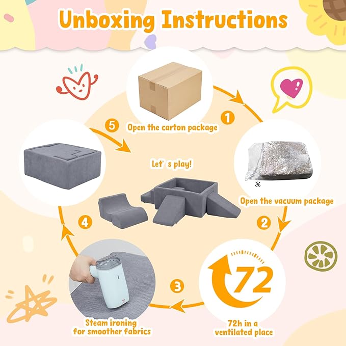 Baby Climbing Blocks with Ball Pit,6PCS Foam Climbing Toys for toddlers 1-3 Inside,Soft Crawl & Climb Activity Play Set Indoor,Modular Structure Washable Play Equipment,Gray(Balls Not Included)