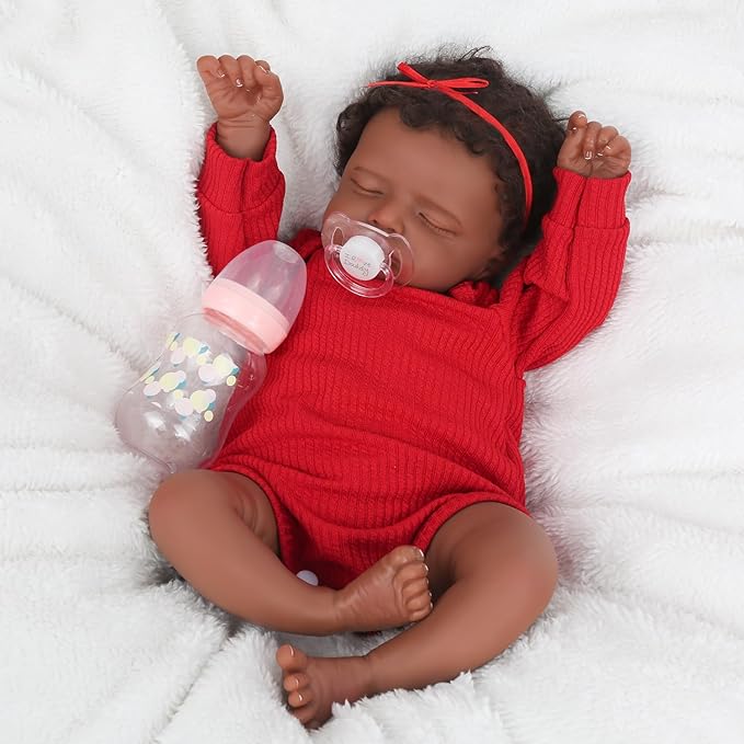 CHAREX Realistic 18 Inch Reborn Baby Doll - African American Sleeping Newborn Handcrafted Lifelike Black Skin Perfect for Kids Aged 3 and Up with Accessories