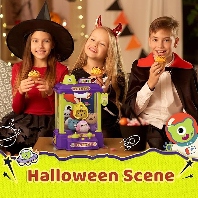 Mini Claw Machine for Kids, Monster-Themed Vending Machine Toys for Age 3-8, Claw Machines with Plush and Capsule Toy for Boys, Cool Birthday Gifts for Kids Age 3+, Perfect for Parties, Holidays
