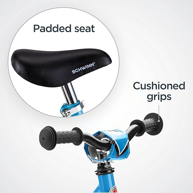 Schwinn Balance Bike, 12 Inch Bike for Kids Ages 2-4, Durable Steel Frame, Padded Seat, Cushioned Grips, Adjustable Seat Grows with Your Child, No Training Wheels Needed, Training Bicycle for Kids