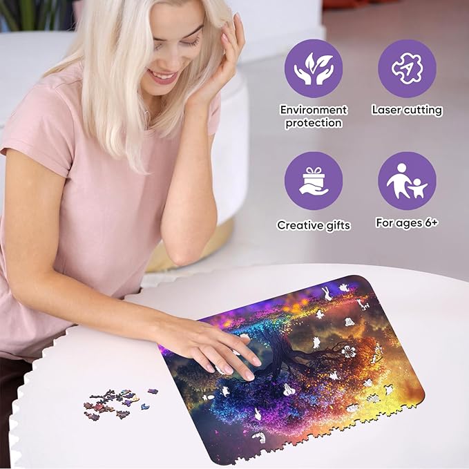 Wooden Puzzles for Adults 500 Piece - Tree of Life Jigsaw Puzzles Home Decor, Natural Puzzle Royal Unique Shape Adult Puzzles, Irregular Colorful Wooden Puzzle Creative Gift for Adults(18.3 x 12.6 IN)