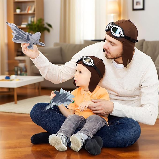 2-in-1 Diecast Fighter Jet Toy Set with Lights & Sounds, Pull Back Airplane F-22 & SU-57 1:144 Scale Military Aircraft Models with Display Stand, Gift for Kids & Collectors