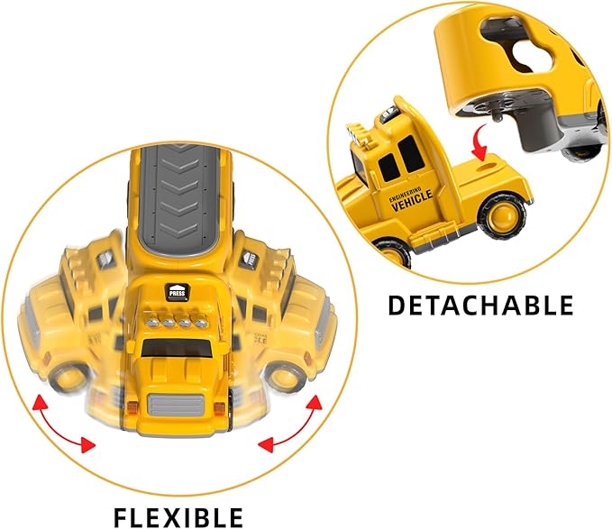 TEMI Construction Truck Boy Toys for 3-5 Year Old Toddlers - Toys for 3 4 5 6 7 Years Old Engineering Transport Vehicle Carrier Truck, Kids Excavator Crane Gifts Toys for Boys and Girls Aged 4-6