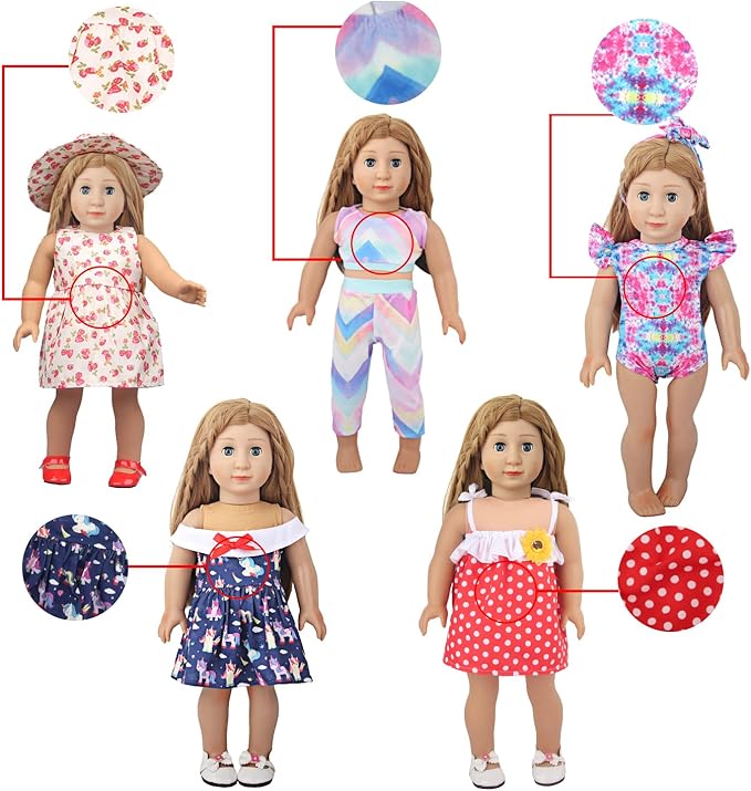 10 Sets of 18 Inch American Doll Clothes, Including 10 of Doll Clothing Dress Outfits for Gift Dolls, Birthday Gifts for Kids