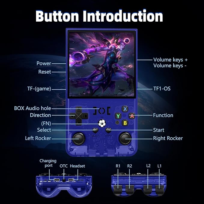 R36MAX Retro Handheld Game Console, 18000+ HD Games Mini Retro Video Console, 4.0 Inch IPS Screen, 64GB Memory, Portable Arcade Video Gaming Console Gift for Adults, Blue