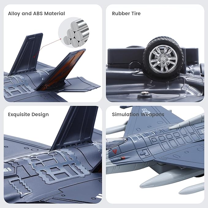 Double Metal Fighter Army Toy Airplane Model with Sound & Light, Pull Back Alloy Plane Military Toy Diecast Jet Toy, Birthday Gift for Toddler Boys and Girls
