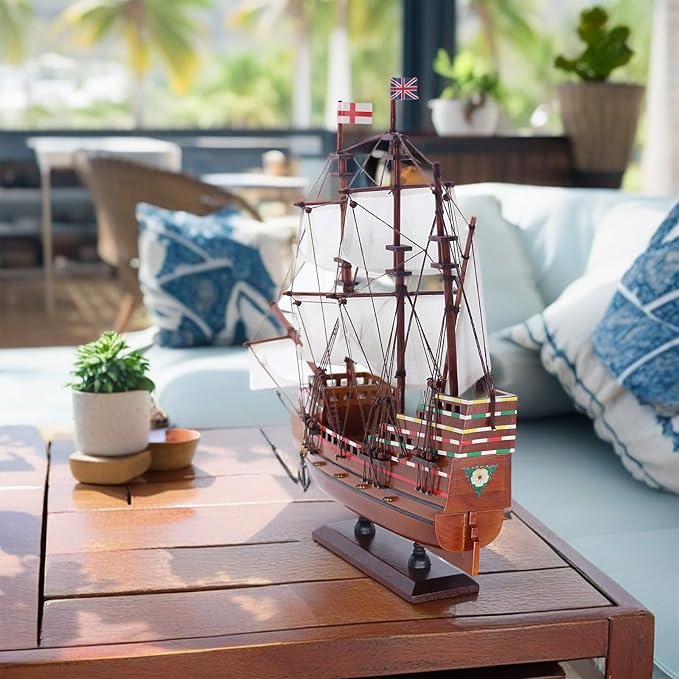20" Wooden Mayflower Sailing Ship Model, Nautical Decor for Home, Thanksgiving Gift, Sailboat Decor, Maritime Gift, Nautical Christmas Boat Present