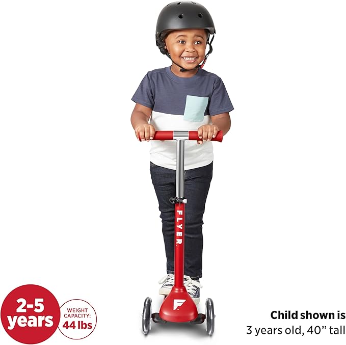 Kids Scooter, Toddler Scooter, Flyer Glider Jr. with Light Up Wheels, Red, Radio Flyer Ride On Toys for Kids 2-5 Years Old, for Outdoor Riding