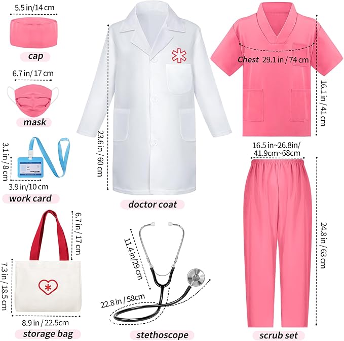 Doctor Costume for Kids 3 4 5, Toddler Medical Dress up Clothes with Real Stethoscope & Carry Bag