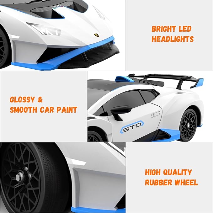 Lamborghini Remote Control Car, 1:18 Scale Official Licensed Lamborghini Toy Car, 2.4Ghz RC Drift Car Toys for Boys Age 6-8 4-6 8-12 Year Old Birthday Gift Ideas, Drift Race Cars (White)