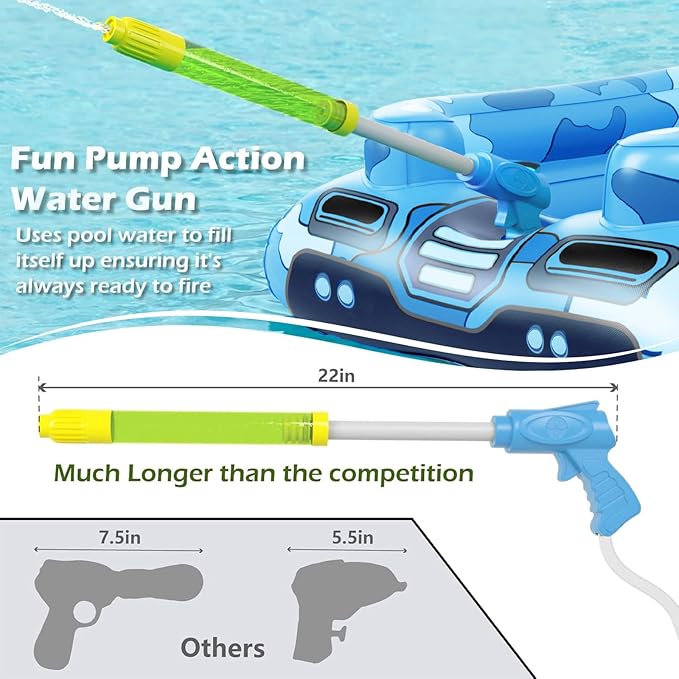 Inflatable Tank Pool Floats Kids - Jasonwell Toddler Pool Floaties Swimming Pool Tank with Water Cannon Gun Swim Floaty Rafts Lake Beach Party Pool Toys for Boys Girls Toddlers Kids