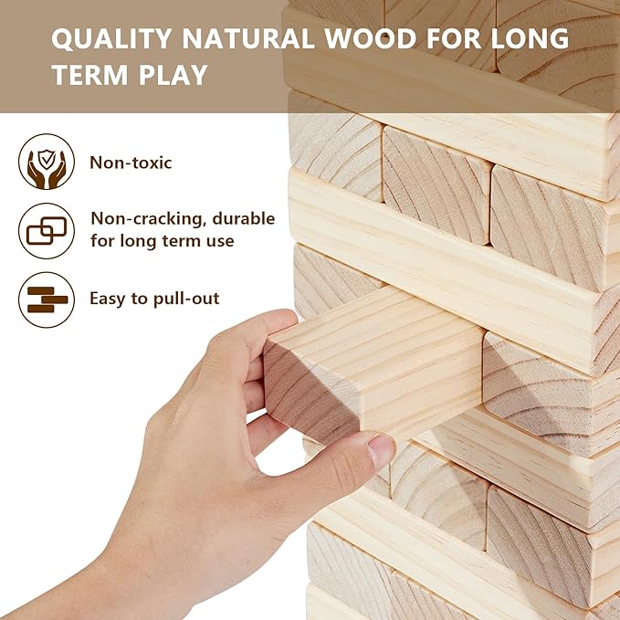 X-Large Size Giant Tumble Tower, 60 Blocks Outdoor Games Stacking Games Includes Dice Carrying Bag Scoreboard, Stacking Over 5FT for Backyard Lawn Party Playing