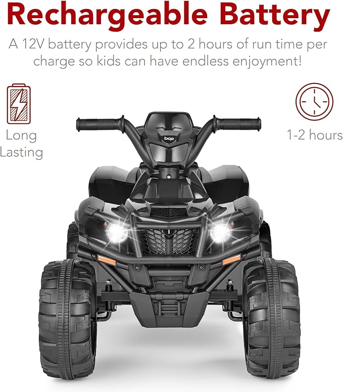 Best Choice Products 12V Kids Ride-On Electric ATV, 4-Wheeler Quad Car Toy w/Bluetooth Audio, 2.4mph Max Speed, Treaded Tires, LED Headlights, Radio - Black
