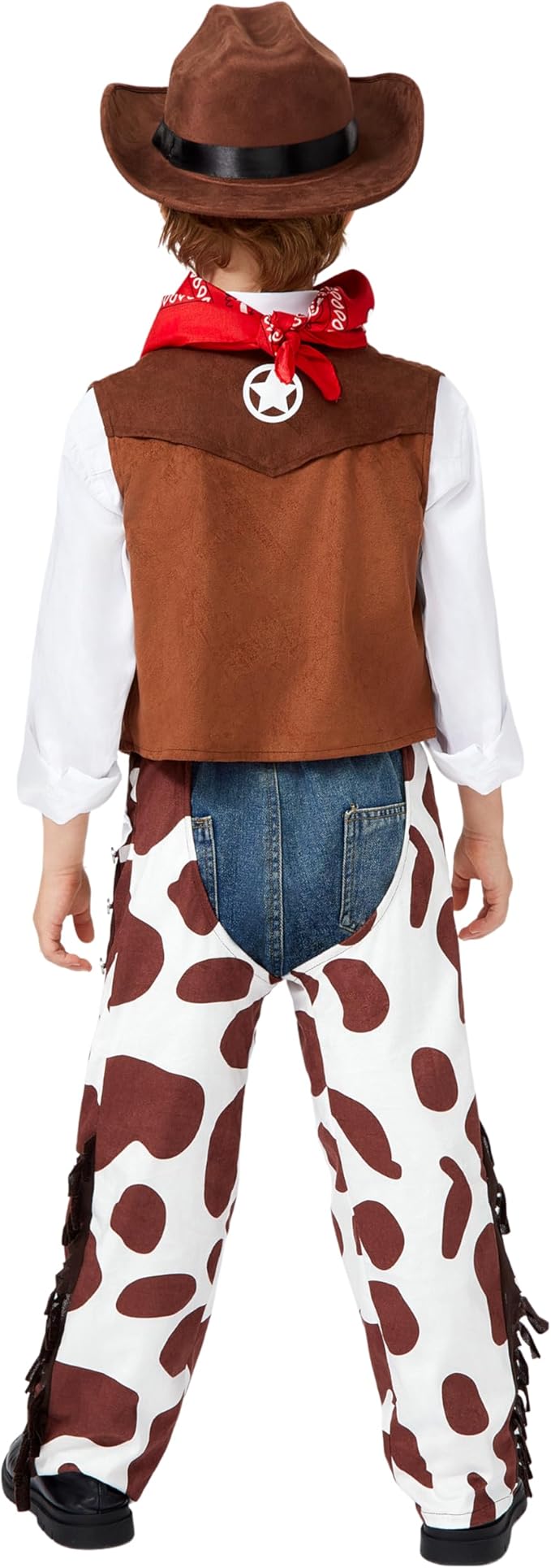 Spooktacular Creations Halloween Cowboy Costume for Boys, Kids Brown White Western Costume, Deluxe Cowboy Outfit Set with Hat for Toddler Halloween Dress-up, RolePlay Themed Party (Large, 10-12 yrs)