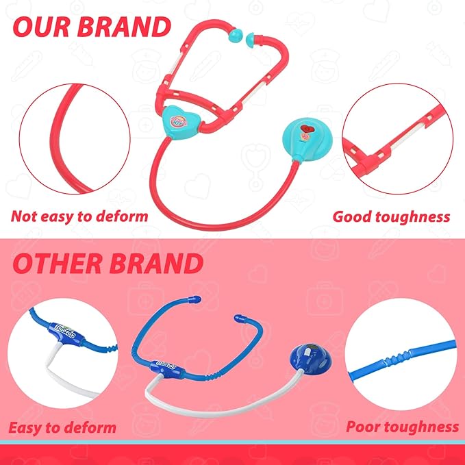 Liberry Doctor Kit for Toddlers Aged 2 3 4 5, Pretend Doctor Playset for Kids with Cart, Costume and Stethoscope, Role Play Medical Toy for Girls Boys (Red)