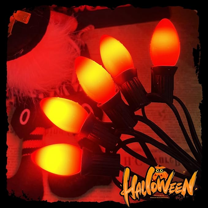 GOOTHY C7 LED Outdoor Halloween Lights 25Ft Orange Halloween Decoration String Lights with 27 Shatterproof Orange LED Bulbs, Hanging Outdoor Patio Lights for Christmas Party Patio Wedding Holiday