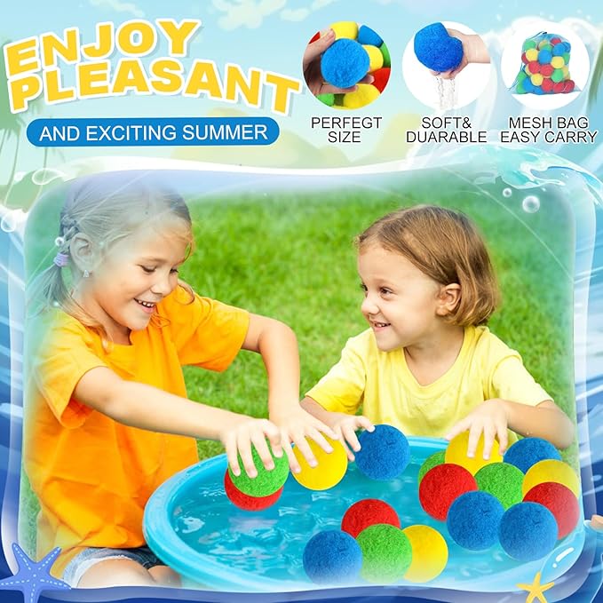 DIYASY 96 Pcs Reusable Water Balls, Sponge Soaker Balls Water Balloons for kids Outdoor Games Toys Summer Backyard Outside Pool Party Fun Adults Boys Girls