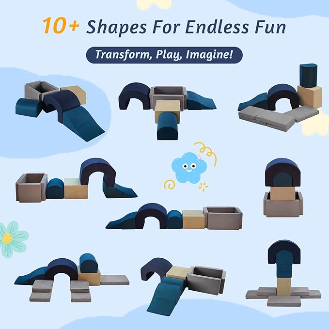 7 Pieces Climbing Toys and Blocks - Indoor Soft Foam Climber PlaySet for Toddlers, Kids, and Babies Ages 1-3 - Perfect for Crawling and Ball Pit Play