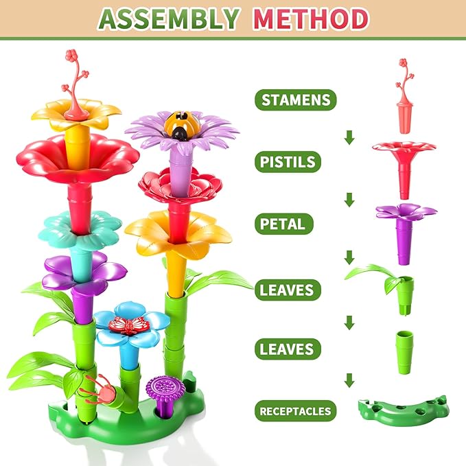 Flower Garden Building Toys for Girls, Educational Activity Preschool Birthday Gifts for 3 4 5 Year Old Girls, Toddler Building Stem Toys for Kids Toddlers Ages 3-5