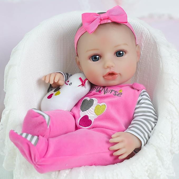 SCOM Baby Doll Girl - 16 inch Realistic Reborn Baby with Soft Cloth Body and Vinyl Limbs, Real Life Baby Dolls with Accessories for 3+ Year Old Gifts