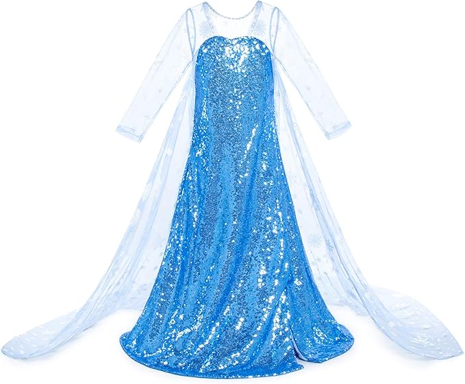 Luxury Princess Dress Costumes with Shining Long Cape Girls Birthday Party