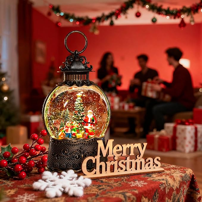 100mm Christmas Snow Globe with Music and Waterfall Effects Christmas Lights with Elderly and Children Christmas Tree Indoor Scene Dual Power Mode: USB Charging and Battery Powered