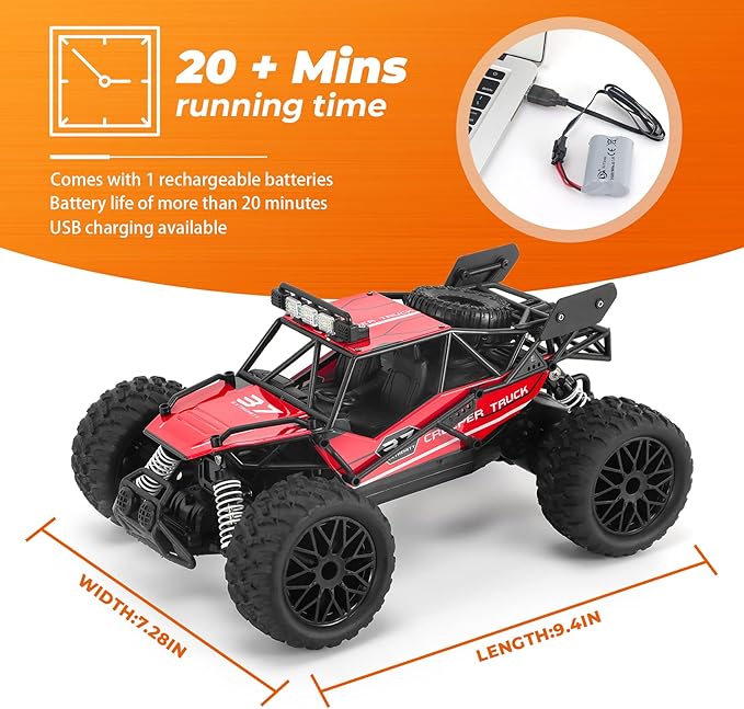 RC Cars 1:14 Scale Remote Control Car, High-Speed 25Km/h All-Terrain Electric Toys, 2WD Off-road Vehicles, With Two Rechargeable Batteries, Suitable For Boys and Girls Children Adult Use(Red)