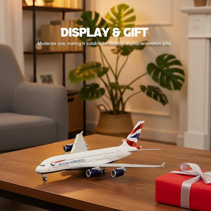 1/240 A380 British Airplane Model Kit (30cm L) for Airbus A380 Resin Plane Model with Display Stand for Adult Aviation Gift or Display Decoration