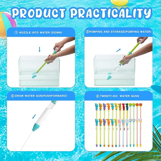 Leyndo 26 Pcs Water Guns Bulk 14.9'' Summer Water Guns Water Squirter Water Fighting Play Toys for Kids Summer Outdoor Swimming Pool Backyard Water Game (Lovely Style)