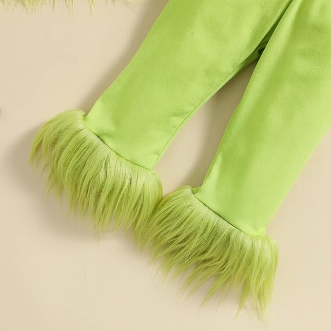 Toddler Kids Boy Girl Halloween Green Monster Costume Plush Cosplay Party Santa Claus Outfit Fuzzy Christmas Clothes