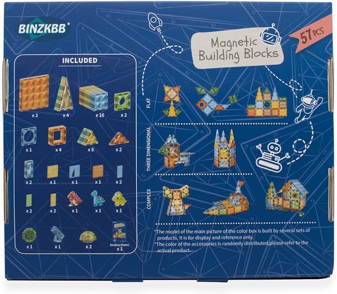 BINZKBB Magnetic Tiles Building Blocks,Lighted 3D Clear Educational STEM Construction Set,Preschool Sensory Magnet Dinosaur Creativity Toys for Kids Age 3 4 5 6 8+ Years Old Girls Boys Toddlers