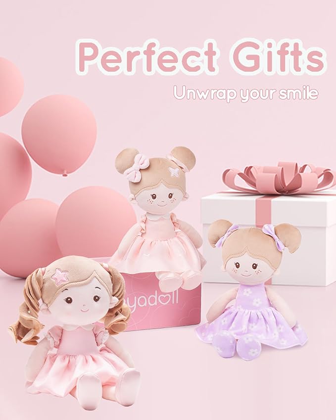 Soft Baby Doll Toys (16''), My First Baby Rag Doll for 1 Year-Old Girl Birthday Gift, Christmas Plush Toys Gift for Toddler Kids Infants -Starlet Pink